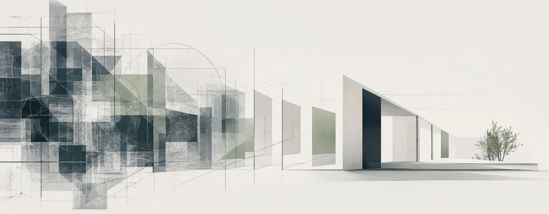 Abstrakte Architekturvisualisierung: Von überlagerten Formen und Linien zu einer klaren Struktur.
